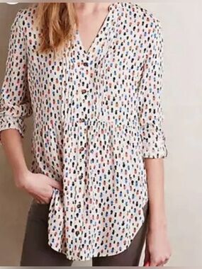 Anthropologie Maeve Calia Tunic, Top Hats print pintuck whimsical long sleeve 4